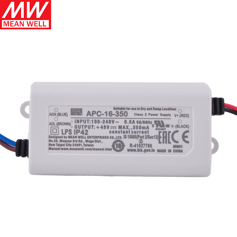 台湾明纬APC-16-350单组输出LED恒流电源350mA照明灯饰16W 12~48V