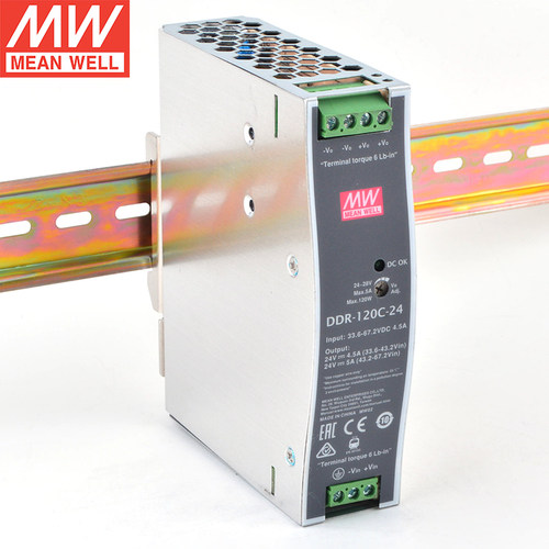 台湾明纬DDR-120C-24超薄导轨直流转直流开关电源变压器120W24V5A - 图0