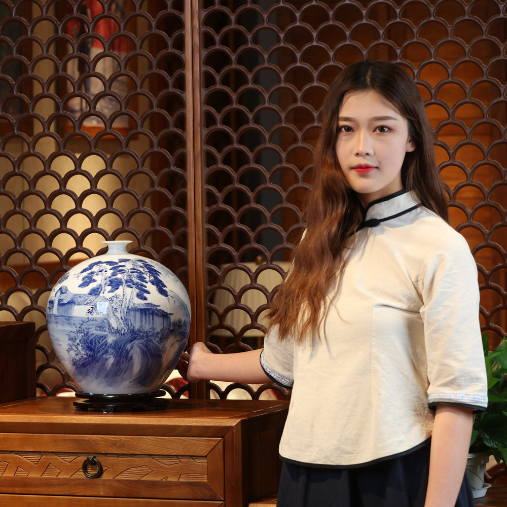 景德镇陶瓷器花瓶摆件新中式青花瓷插花器家居客厅结婚装饰工艺品 - 图1