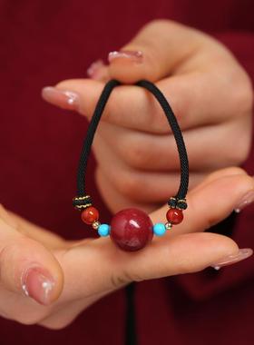 原矿朱砂转运珠六字真言情侣吊坠项链女锁骨链本命年好运礼物现货