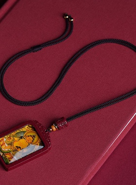 朱砂唐卡招财守财黄财神吊坠紫金砂楞严咒男唐卡般若眼项坠挂件