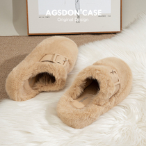 Ogu Lion Den slippers female outwear Winter new gush cotton shoes Baotou Half slippers One foot Fur Shoes Woman