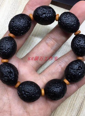 【KK陨石工作室】玻璃陨石TEKTITE雷公墨微孔墨天然原石手串