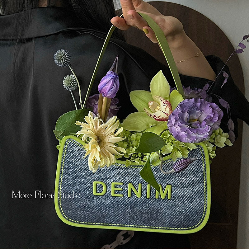 花束包装 丹宁牛仔包情人节玫瑰复古风鲜花手提礼盒插花diy包花盒,淘宝优惠券,粉丝福利购,淘宝优惠卷