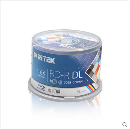 铼德Ritek 光盘 BD-R DL 6X 50G 蓝光可打印 50片桶装 刻录盘50片 - 图0