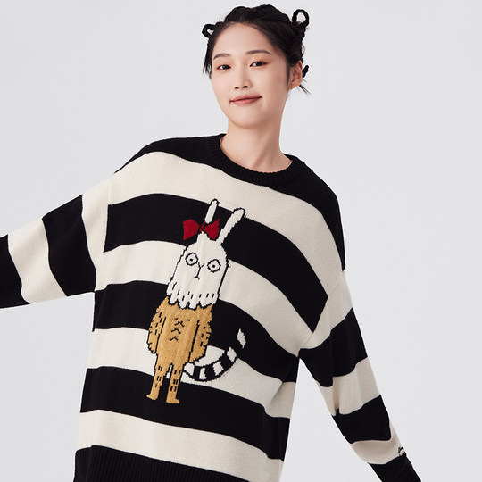 李宁男女春秋款时尚宽松编织衫舒适休闲百搭羊毛无帽毛衣AMBT009