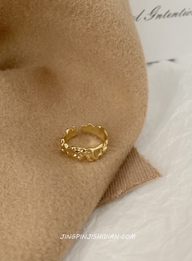 晶品2022年新款小众褶皱设计锡纸纹理不规则夸张随形金色戒指女