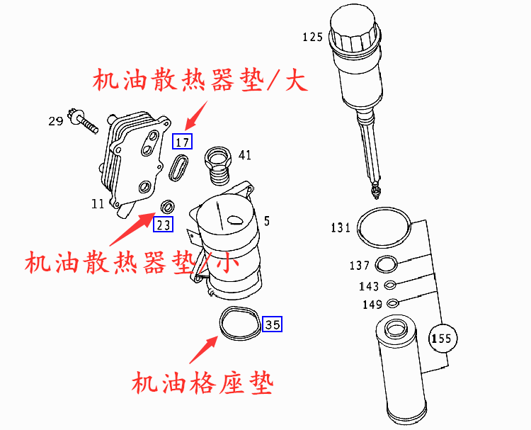 适用奔驰W171 W209 SLK320 M112 M113机油格底座垫散热器密封圈垫-图0