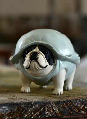 陶瓷小众乌龟法斗摆件装饰客厅卡通治愈创意手工桌面可爱家居陶艺