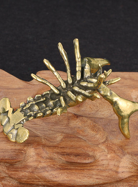 纯黄铜手工匠复古法作旧典藏国风艺术摆件实心小龙笔架托书房茶宠