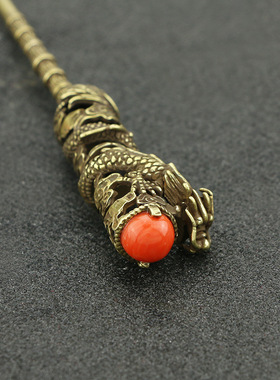 纯手工复古风黄铜玛瑙茶针