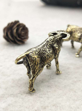 复古典藏国风艺术黄铜摆件古法手工匠作实心小水牛生肖钥匙扣挂件