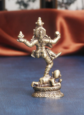 纯黄铜复古法手工匠作旧典藏国风艺术摆件尼泊尔藏明王四臂佛经像