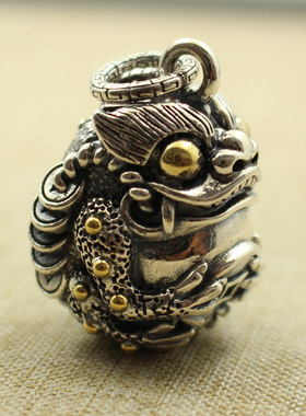 纯白铜浮雕貔貅抱钱吊坠铃铛 铜中国风复古挂件DIY汽车钥匙扣吊坠