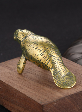 做旧纯黄铜海狮摆件书房办公桌