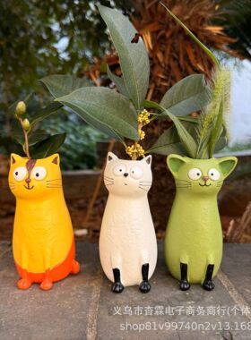 跨境新品 Quirky Cat Vase 精致的古怪小猫花瓶家居桌面树脂摆件