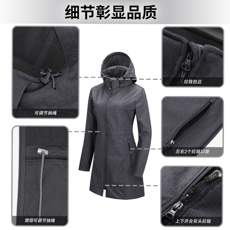 33000ft北欧户外冲锋衣女复合布抓绒内里秋冬防风防水徒步中长款 - 图2