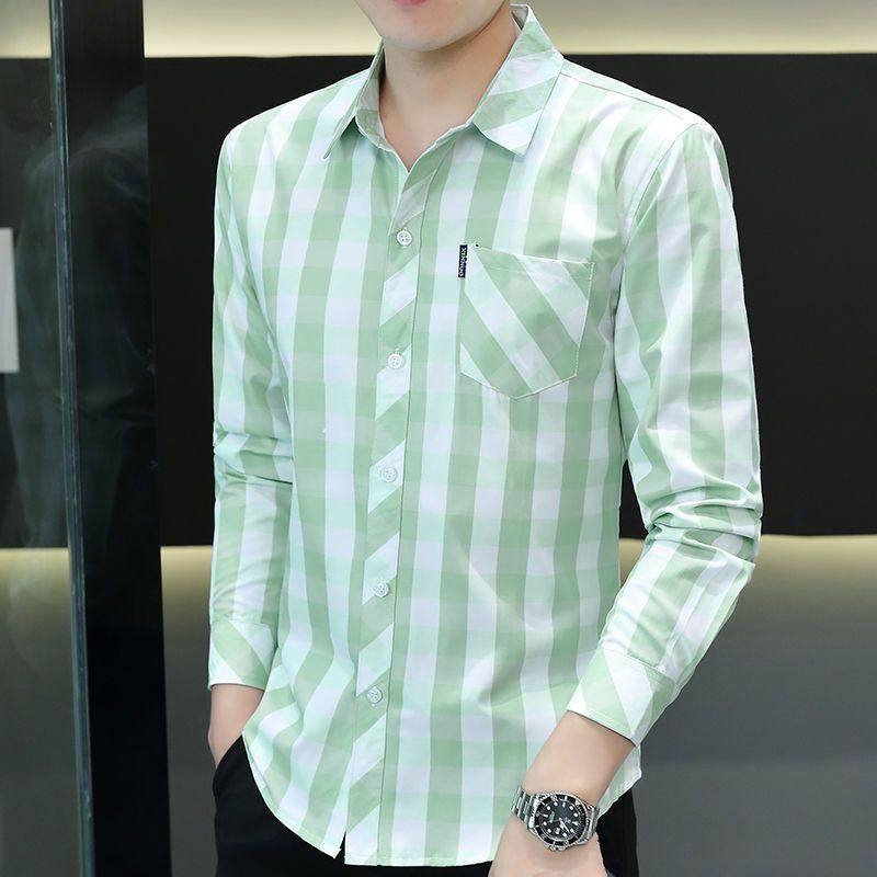 长袖男士衬衫男秋季韩版格子百搭潮流休闲衬衣青年男修身薄上衣12,淘宝优惠券,粉丝福利购,淘宝优惠卷