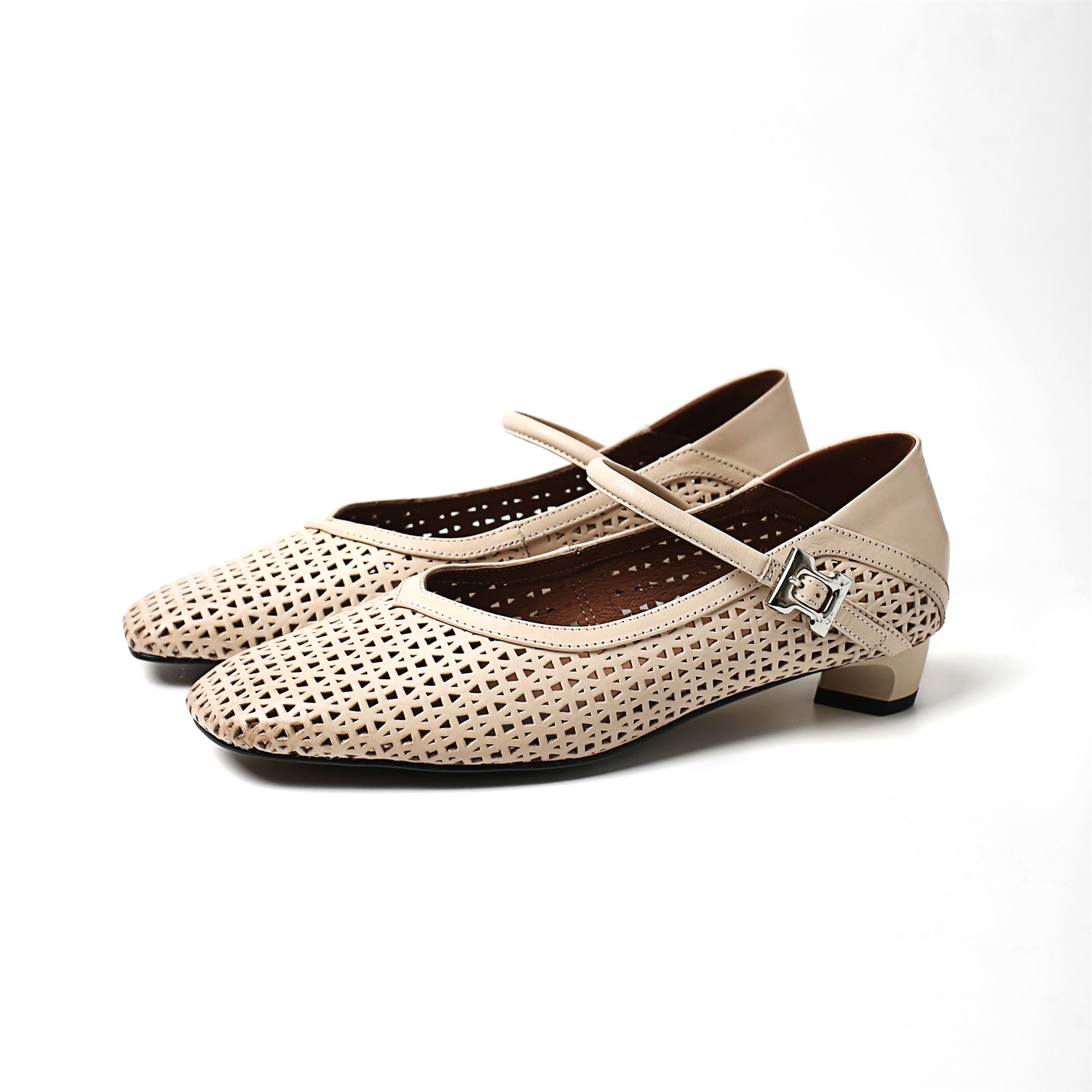 羊皮巨软都市休闲镂空玛丽珍鞋里外粉红色透气清凉低跟黑色女单鞋,淘宝优惠券,粉丝福利购,淘宝优惠卷