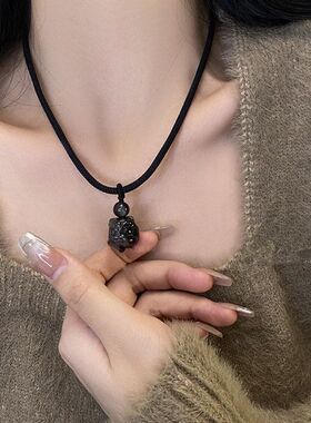 醒狮编制国潮简约锁骨男女百搭爆款黑绳链气质新中式情侣饰品项链