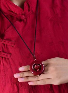 莲花挂件项链朱砂礼物吊坠扣情侣