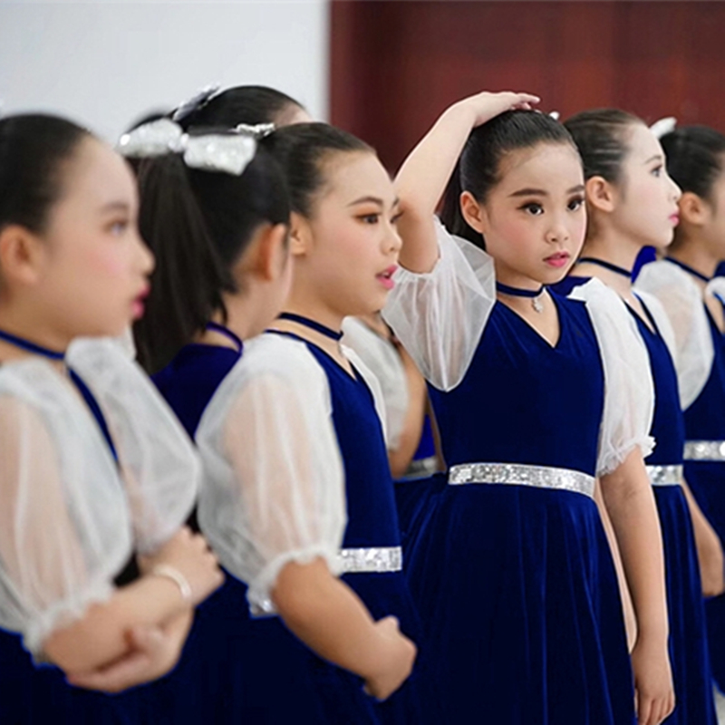 六一儿童合唱演出服男女童礼服蓝中小学生朗诵表演服大合唱团服装