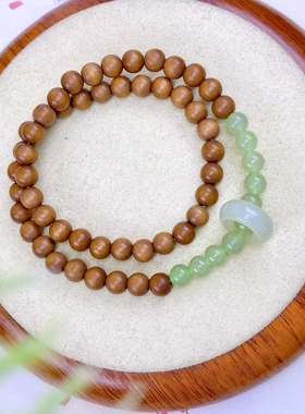 天然老山檀和田玉跑环双圈手串