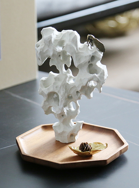 陶瓷太湖石托盘组合摆件