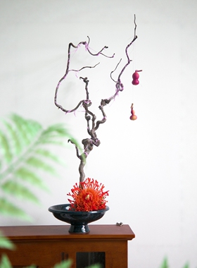 深蓝色高脚花瓶创意葫芦插花盆景