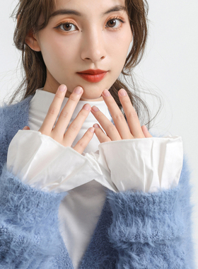 压褶棉质短接袖女假袖子