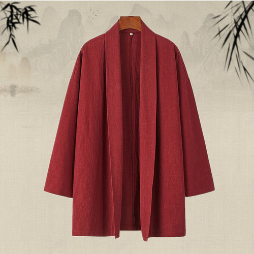 春秋中国风男装棉麻外套宽松大码佛系居士服禅意茶服中式亚麻上衣 - 图0