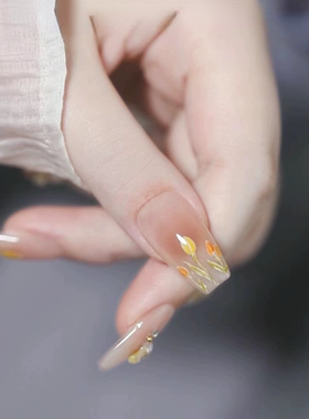手工穿戴甲小清新假指甲水晶花瓣郁金香花花学生甲片穿戴式美甲贴
