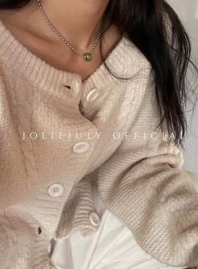 JolieJuly韩国代购 新年转运珠秀气小款元气绿色锁骨项链短款极简