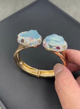 新款海蓝宝镶嵌碧玺手镯