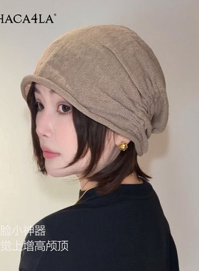 小雨帽社加大版100%亚麻堆堆帽