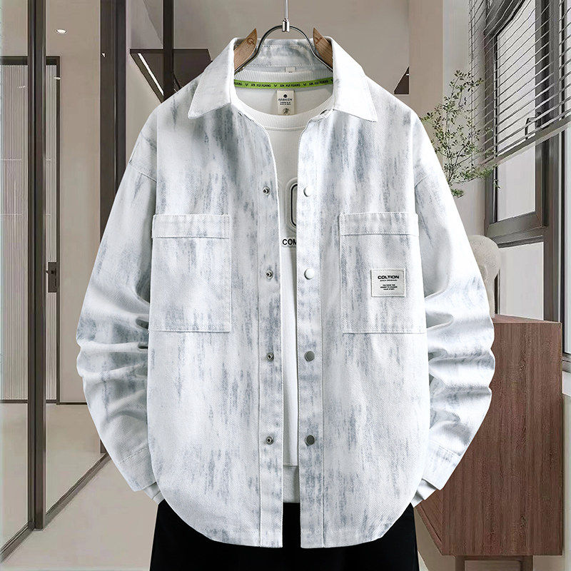 春秋季2026韩版学生牛仔外套字母贴标设计扎染潮流男生百搭夹克,淘宝优惠券,粉丝福利购,淘宝优惠卷