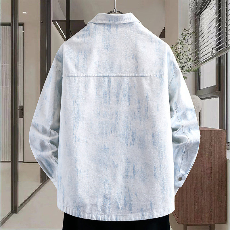 春秋季2026韩版学生牛仔外套字母贴标设计扎染潮流男生百搭夹克,淘宝优惠券,粉丝福利购,淘宝优惠卷