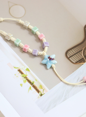 小清新文艺陶瓷海星项链毛衣链