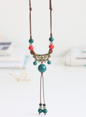 民族风景德镇陶瓷毛衣链国风项链