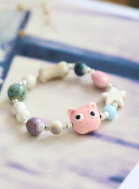多巴胺五角星清新猫头鹰陶瓷手链