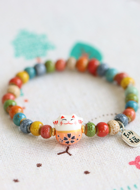 可爱民族风招财猫陶瓷手串猫手链