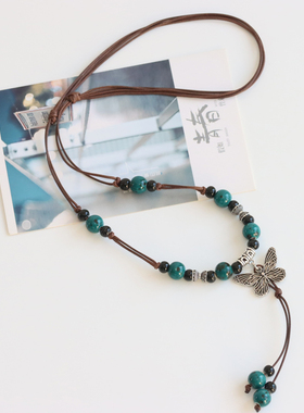 原创复古文艺陶瓷蝴蝶毛衣链