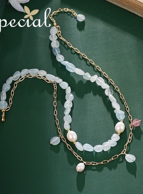 SPECIAL欧美淡水珍珠海蓝宝项链