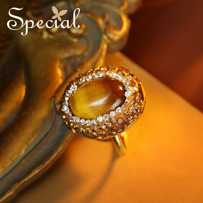 SPECIAL小众设计开口可调节轻奢木变石戒指指环套装手工女礼物-图0