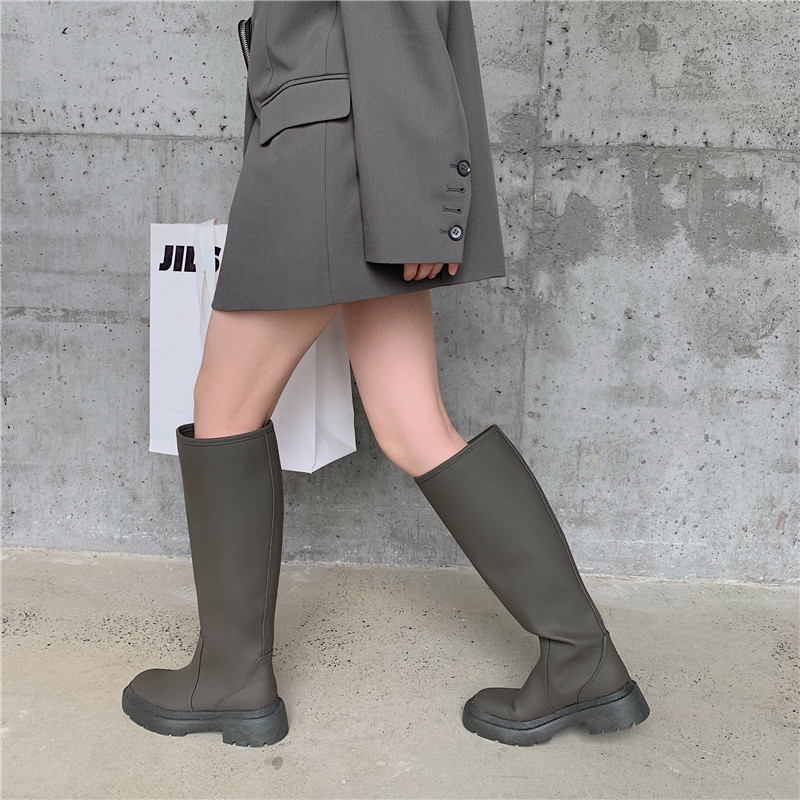靴子女长筒靴ZA同款1:1直筒骑士靴小众设计胖MM粗腿加大筒围显瘦 - 图1