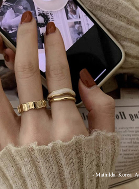 法式复古双层滴油金属锆石开口戒指套装女个性简约百搭气质指环新