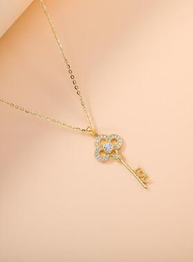 闪亮S925纯银锆石钥匙项链不掉色女小众高级感锁骨链新款毛衣项链