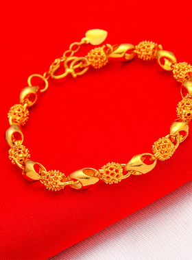 沙金不掉色传承花丝玲珑镂空圆珠手链24K金女花朵圆珠DIY手串送物