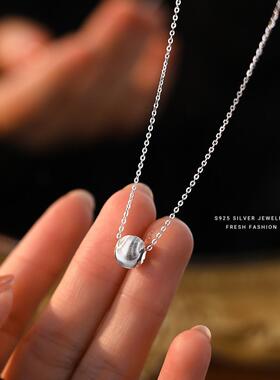 S925纯银高级感拉丝猫眼珠项链韩版小众设计简约颈链细款锁骨链女