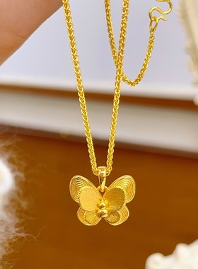 新中式古法沙金拉丝蝴蝶项链